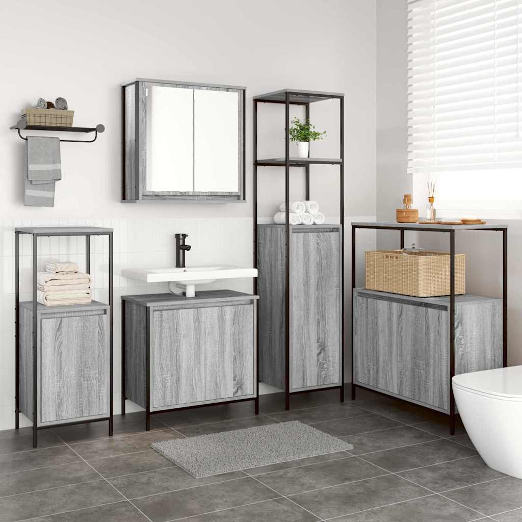 vidaXL Bathroom Furniture Set 5 pcs Grey Sonoma and Black 1
