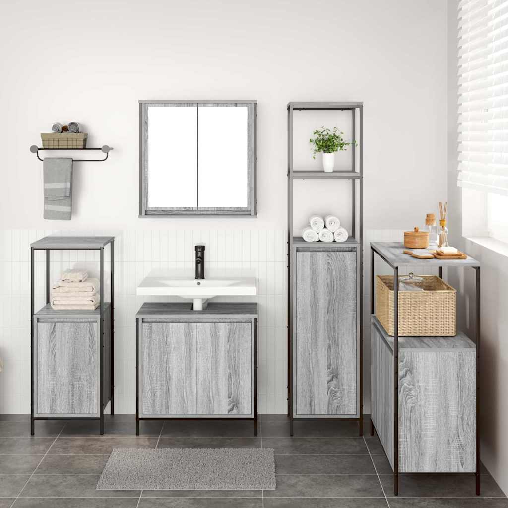 vidaXL Bathroom Furniture Set 5 pcs Grey Sonoma and Black 4