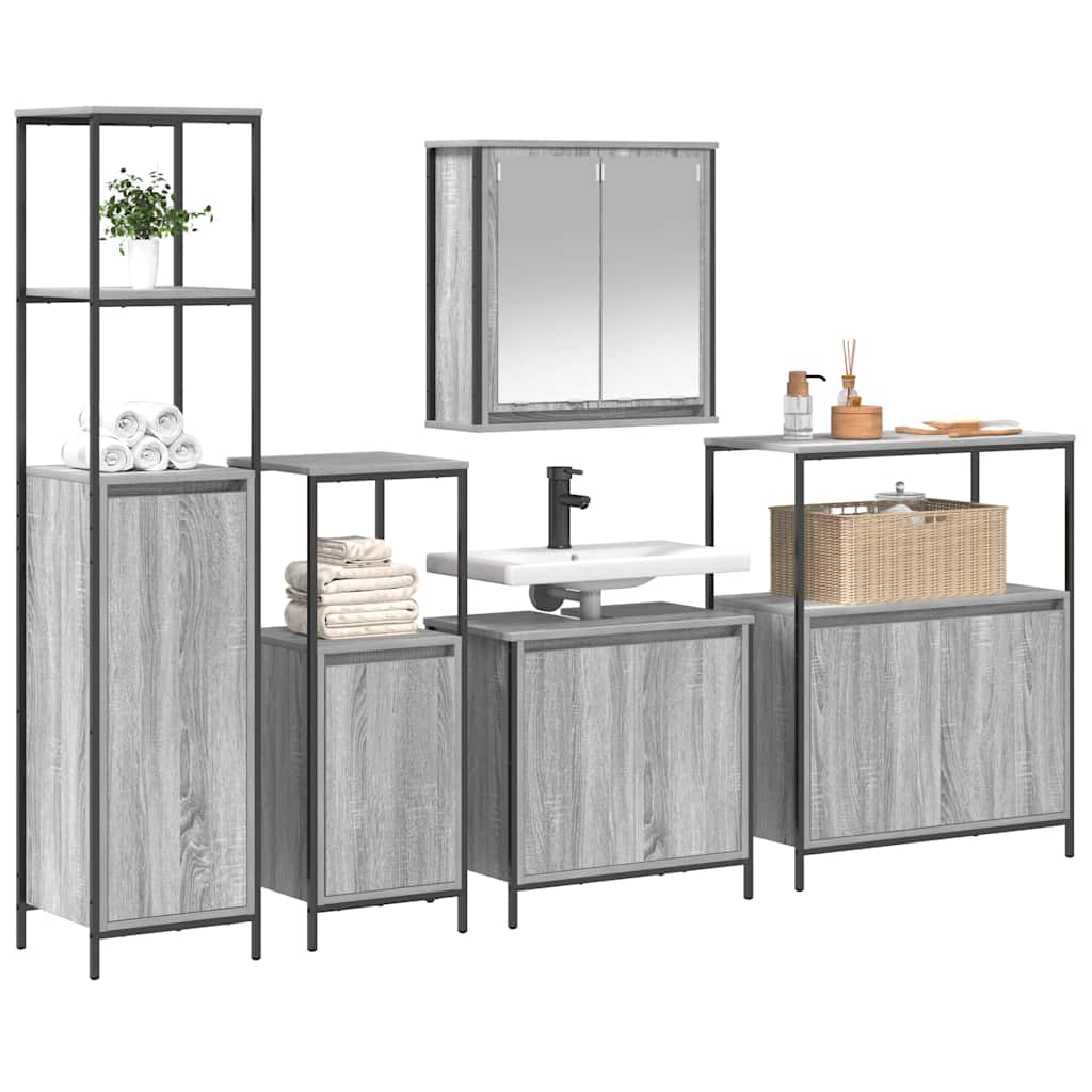 vidaXL Bathroom Furniture Set 5 pcs Grey Sonoma and Black 3