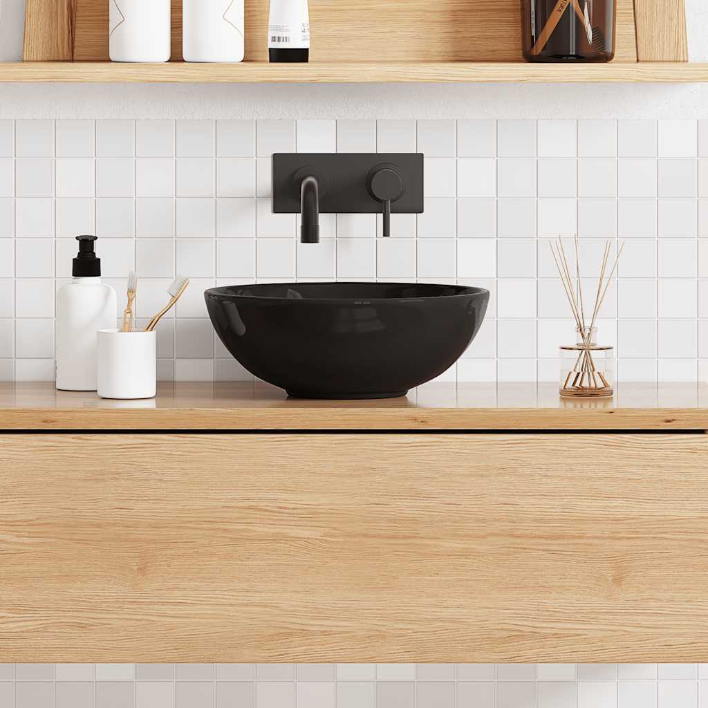 Bathroom Sink Ceramic Round Black