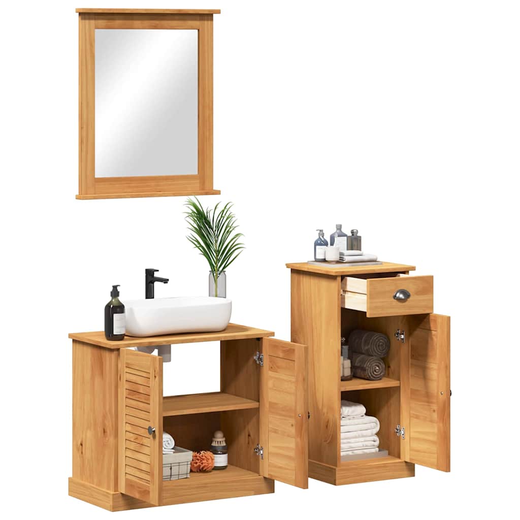 vidaXL Bathroom Furniture Set VIGO 3 pcs Honey Brown Solid Pine Wood 3