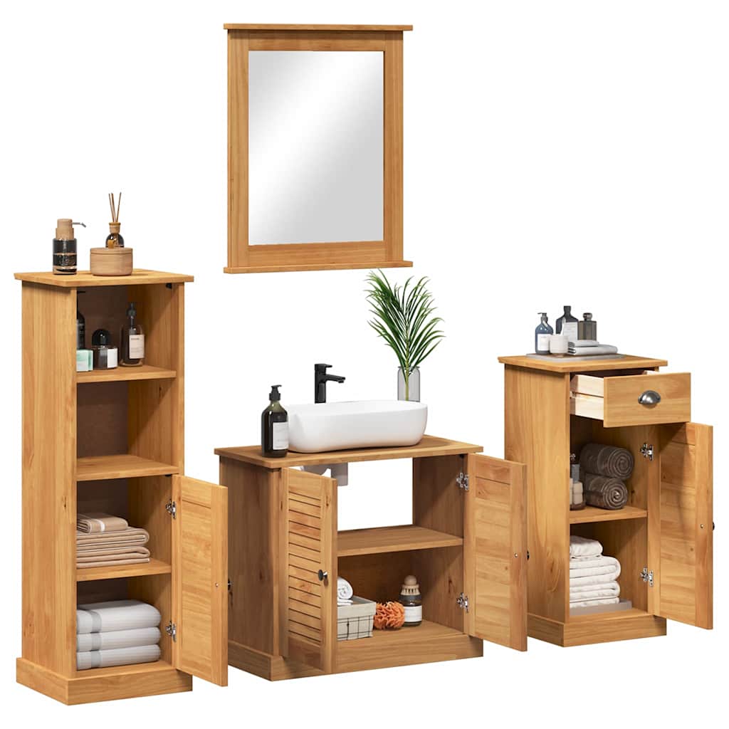 vidaXL Bathroom Furniture Set VIGO 4 pcs Honey Brown Solid Pine Wood 3