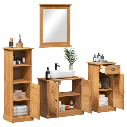 Bathroom Furniture Set VIGO 5 pcs Solid Pine Wood Honey brown Sink base +mirror +bathroom cabinet +high cabinet