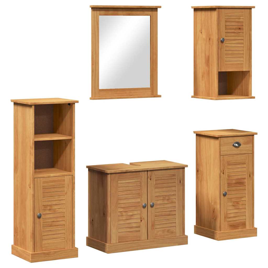 vidaXL Bathroom Furniture Set VIGO 5 pcs Honey Brown Solid Pine Wood 2