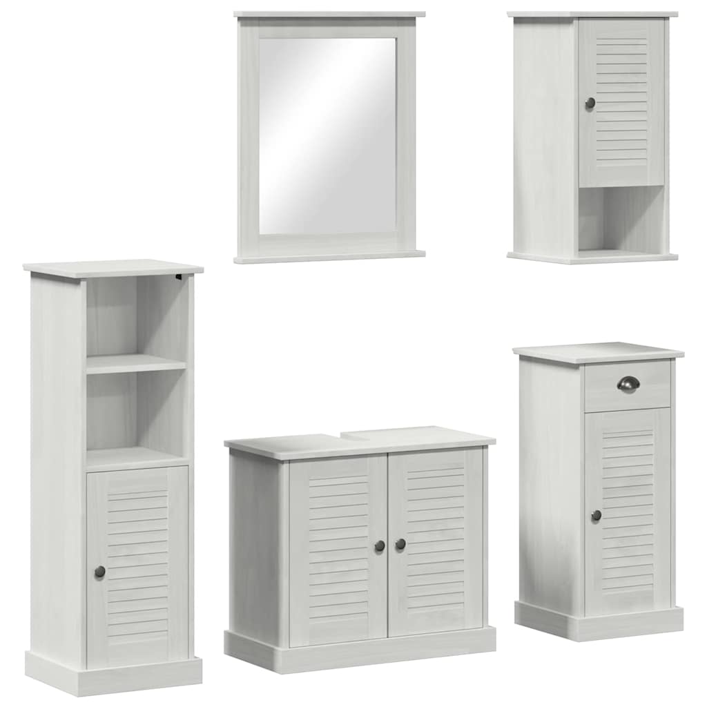 vidaXL Bathroom Furniture Set VIGO 5 pcs Antique White Solid Pine Wood 2