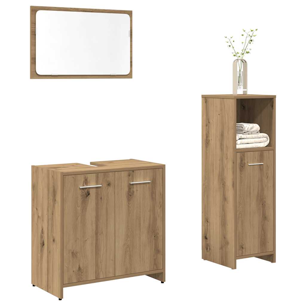 3 Piece Bathroom Furniture Set Engineered Wood Artisan oak