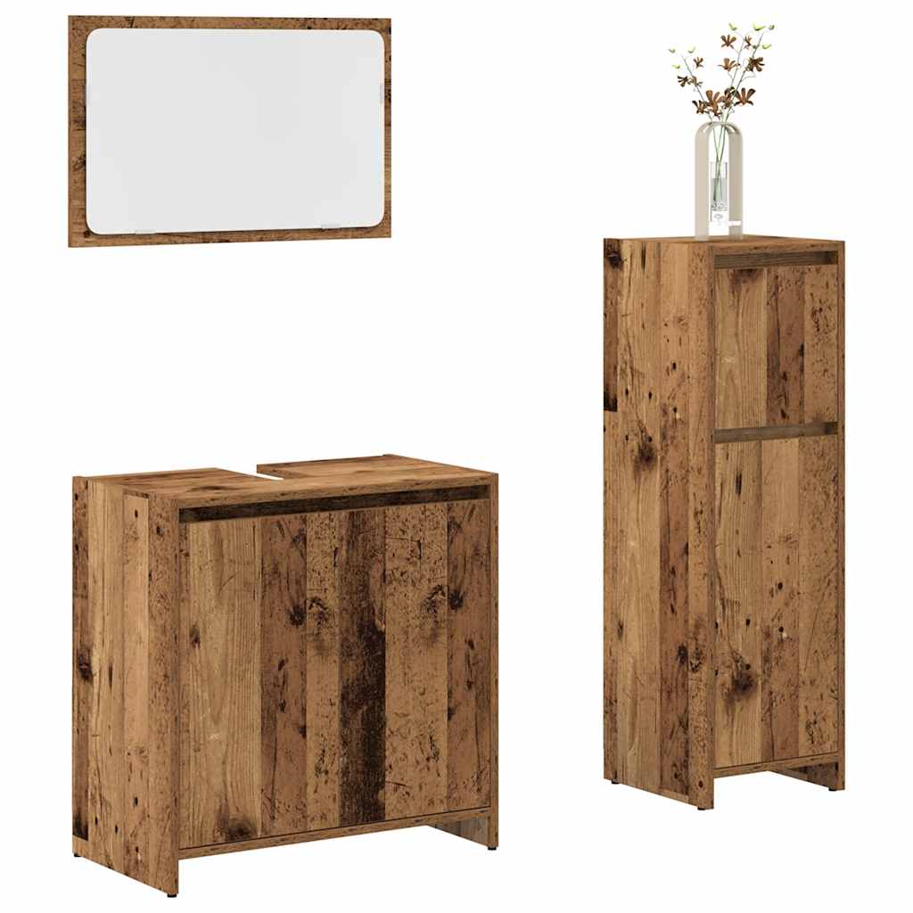 3 Piece Bathroom Furniture Set Engineered Wood Old wood