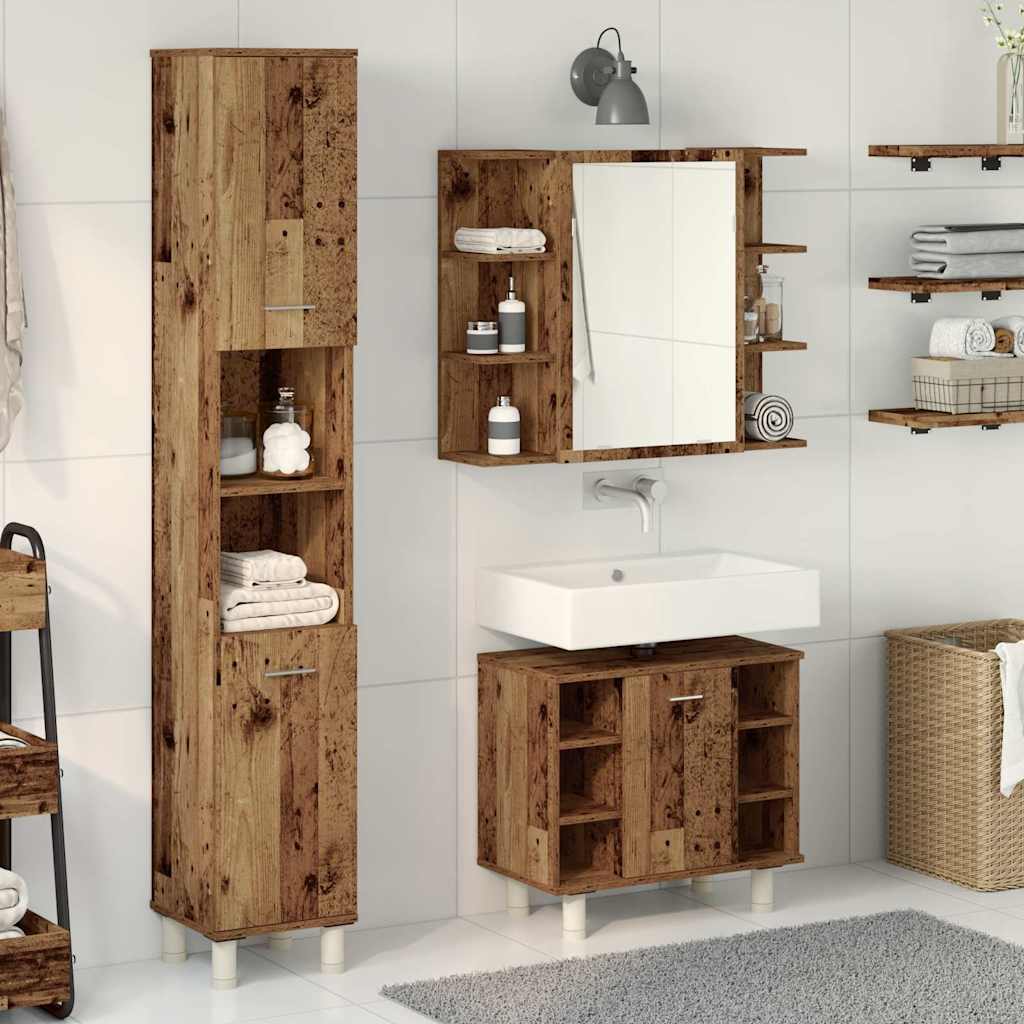 vidaXL 3 Piece Bathroom Furniture Set Old Wood Engineered Wood 3