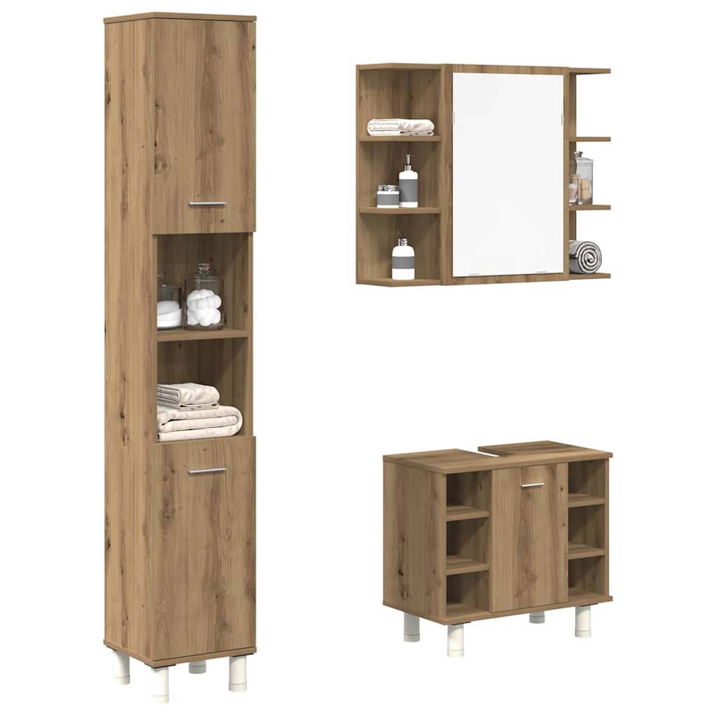 vidaXL 3 Piece Bathroom Furniture Set Artisan Oak Engineered Wood 1
