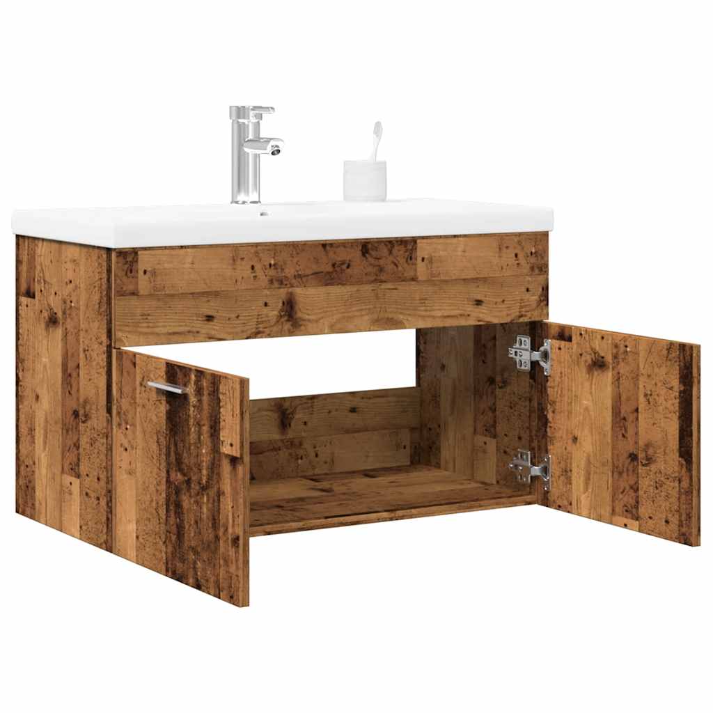 Sink Cabinet with Built-in Basin Engineered Wood 80 x 38.5 x 46 cm Old wood without faucet