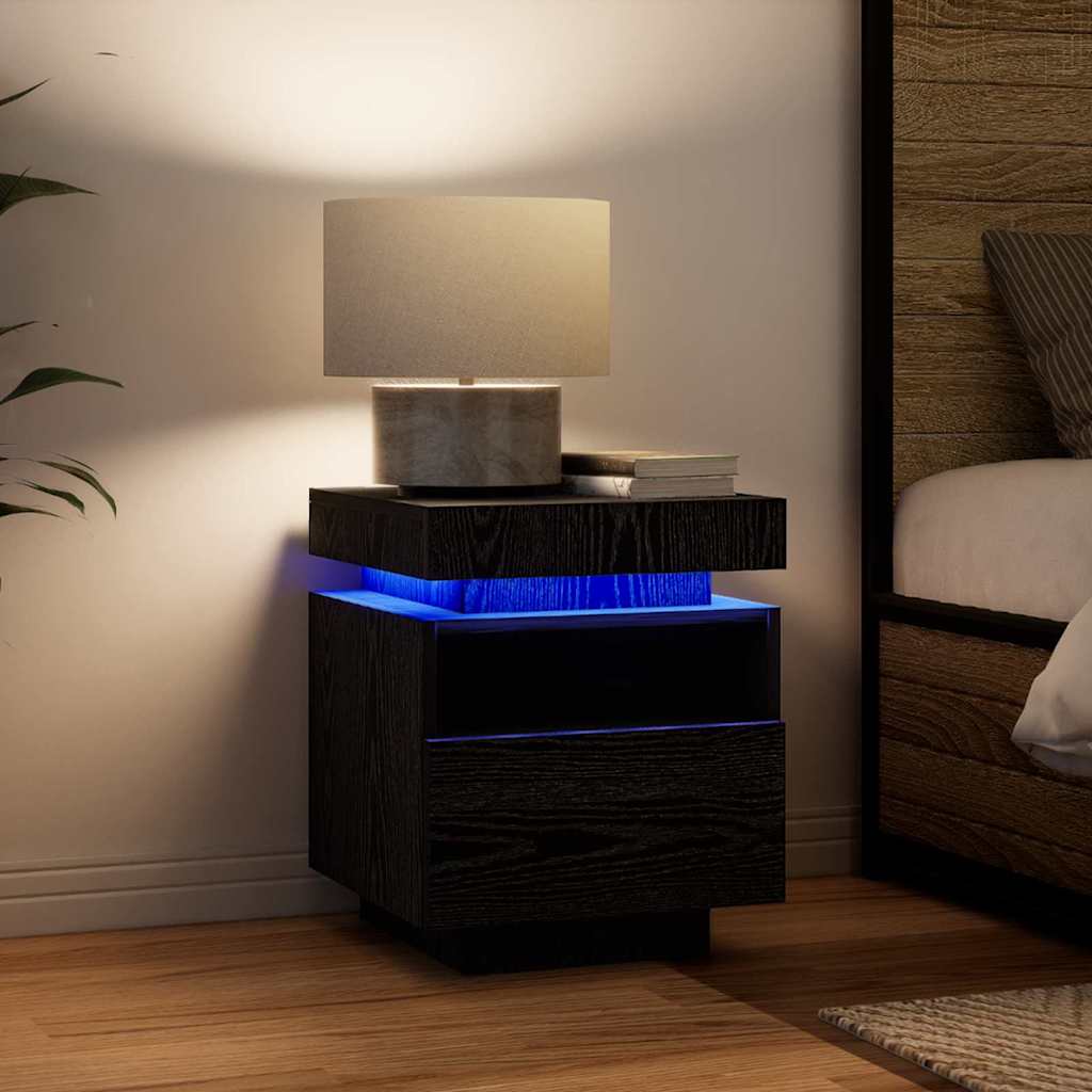 Bedside Cabinet with LED Lights 40x39x48,5 cm Black oak 2