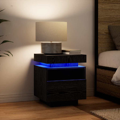 Bedside Cabinet with LED Lights 40x39x48,5 cm Black oak 2