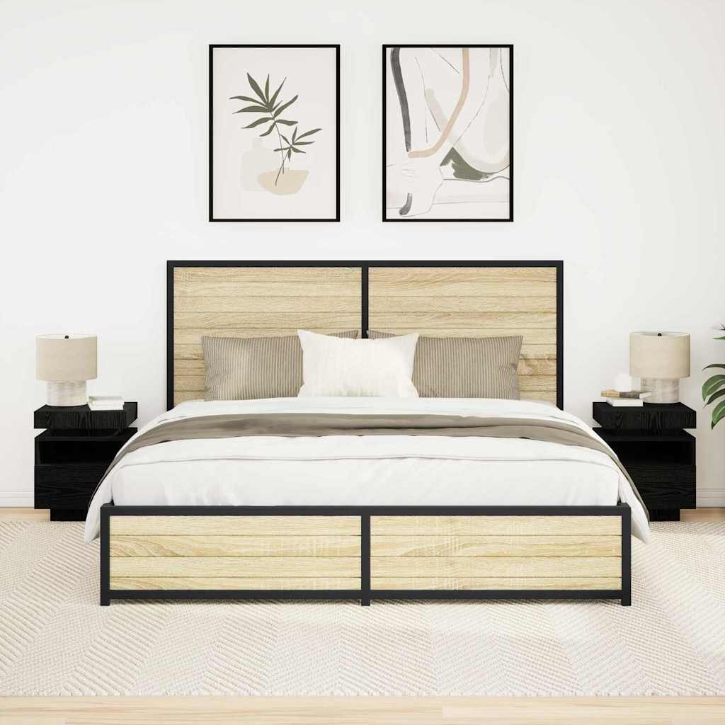 Bedside Cabinet with LED Lights 40x39x48,5 cm Black oak 2