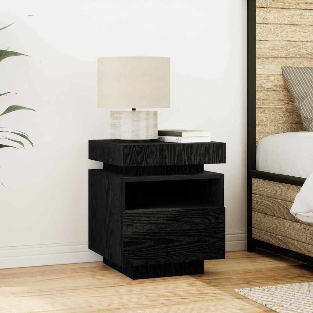 Bedside Cabinet with LED Lights 40x39x48,5 cm Black oak 2