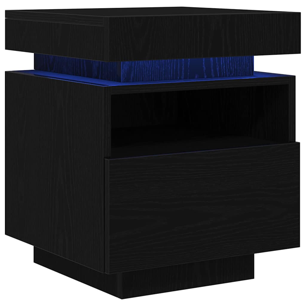 Bedside Cabinet with LED Lights 40x39x48,5 cm Black oak 2