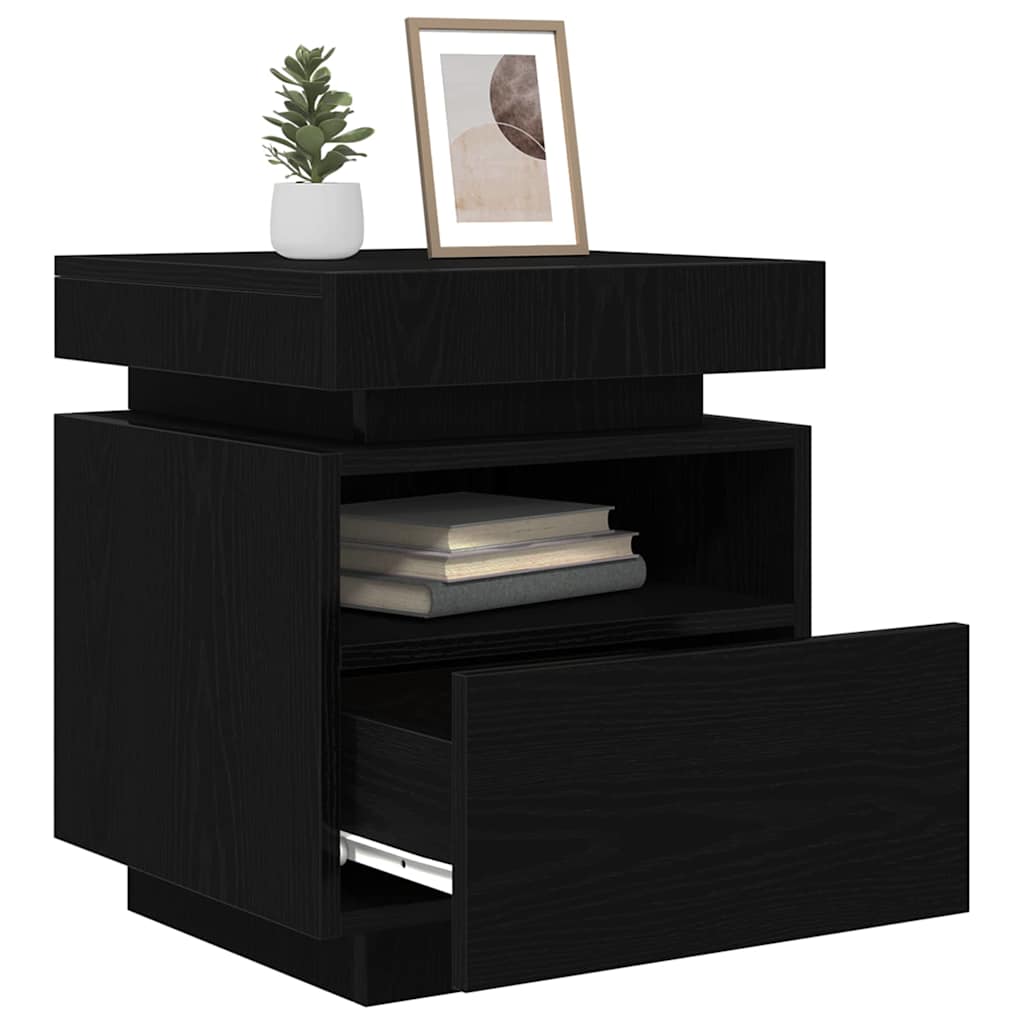 Bedside Cabinet with LED Lights 40x39x48,5 cm Black oak 2