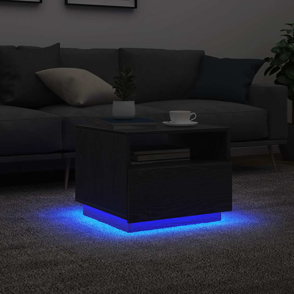 Coffee Table with LED Lights 50x49x40 cm Black oak 50 cm