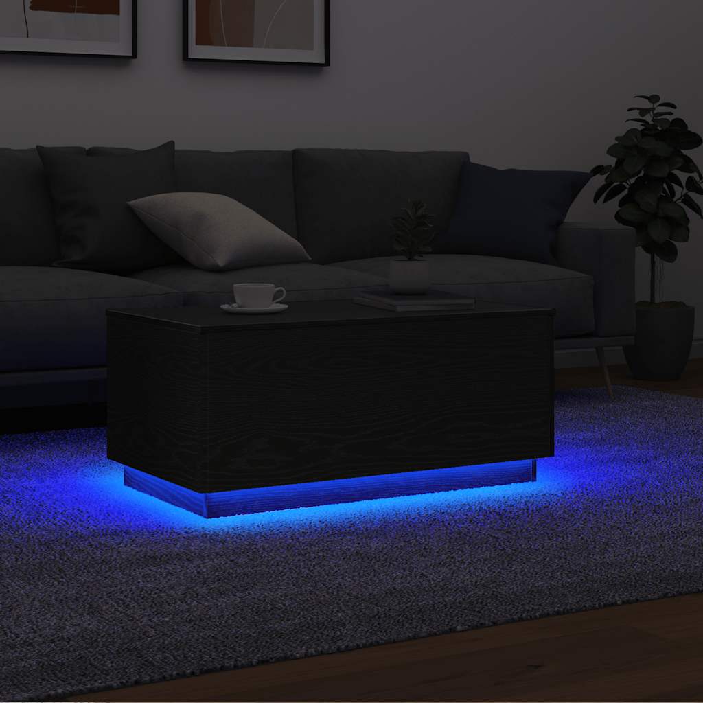 Coffee Table with LED Lights 50x49x40 cm Black oak 90 cm
