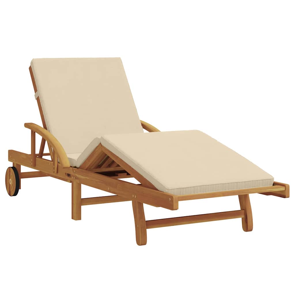 vidaXL Sun Lounger Solid Acacia Wood Beige 2