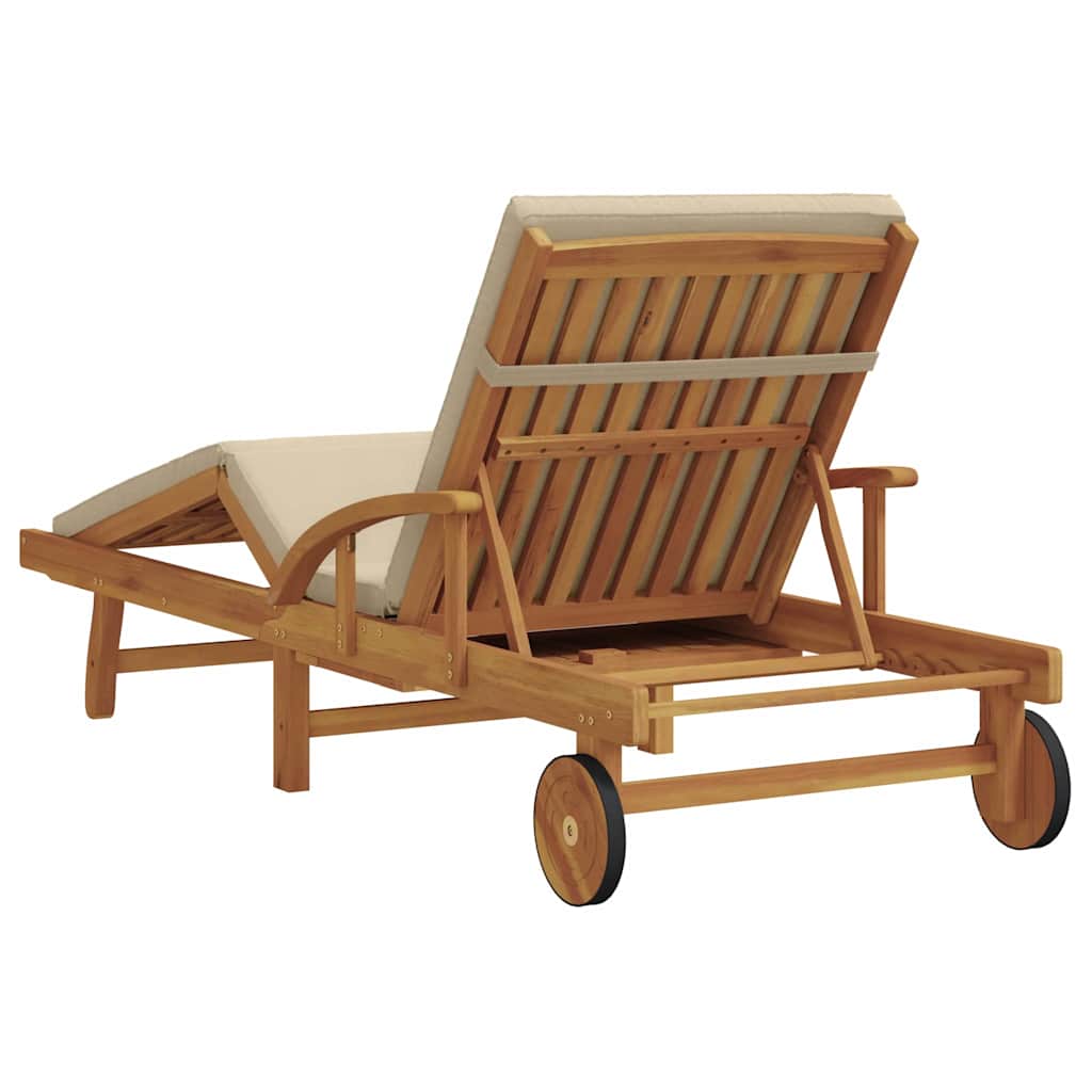 vidaXL Sun Lounger Solid Acacia Wood Beige 6