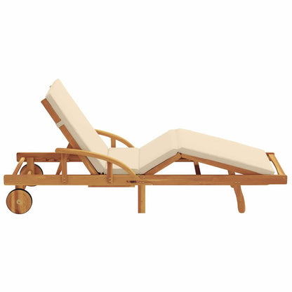 vidaXL Sun Lounger Solid Acacia Wood Beige 5