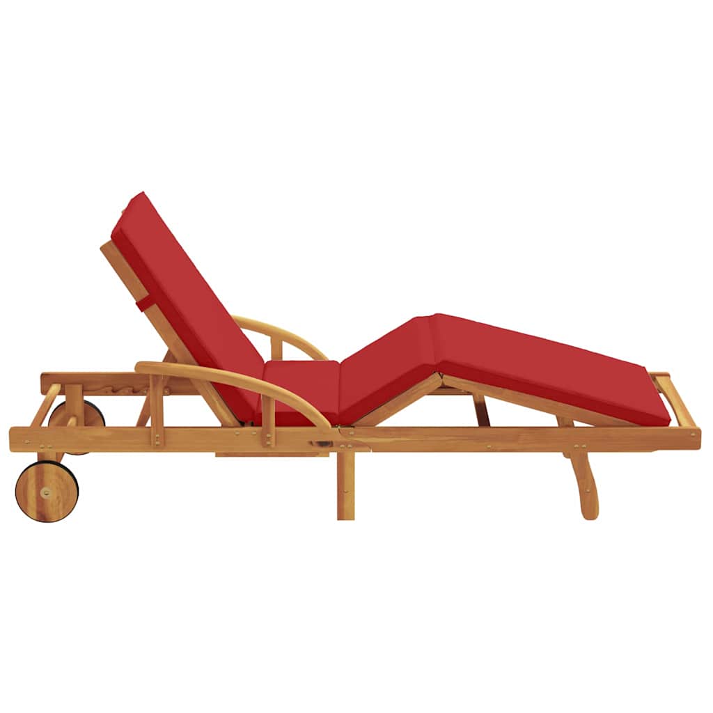 vidaXL Sun Lounger Solid Acacia Wood Red 5