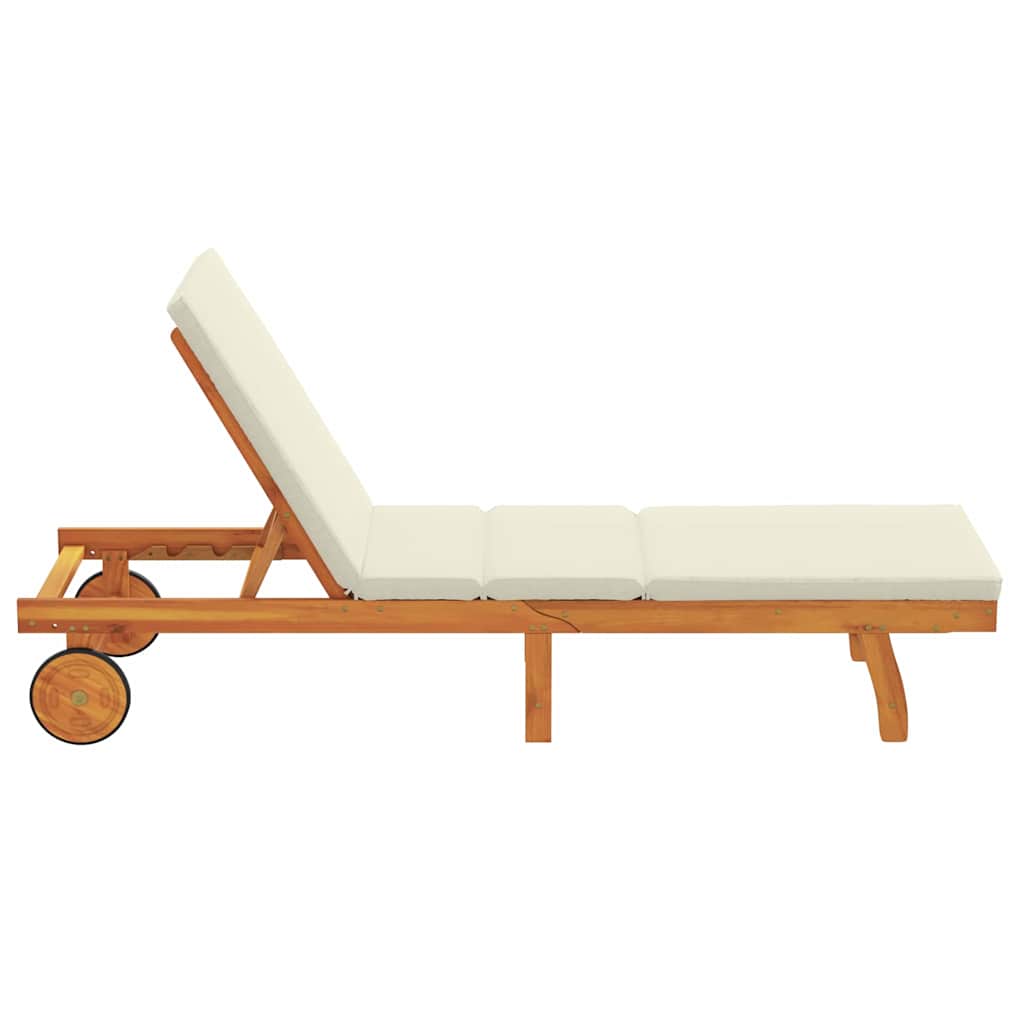 vidaXL Sun Lounger Brown and Cream 199 x 63 x 85 cm Solid Acacia Wood 5