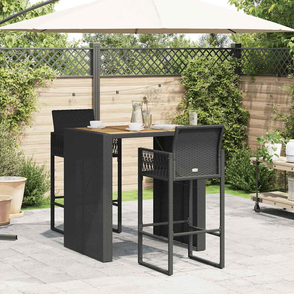 vidaXL 3 Piece Garden Bar Set without Cushions Black 3