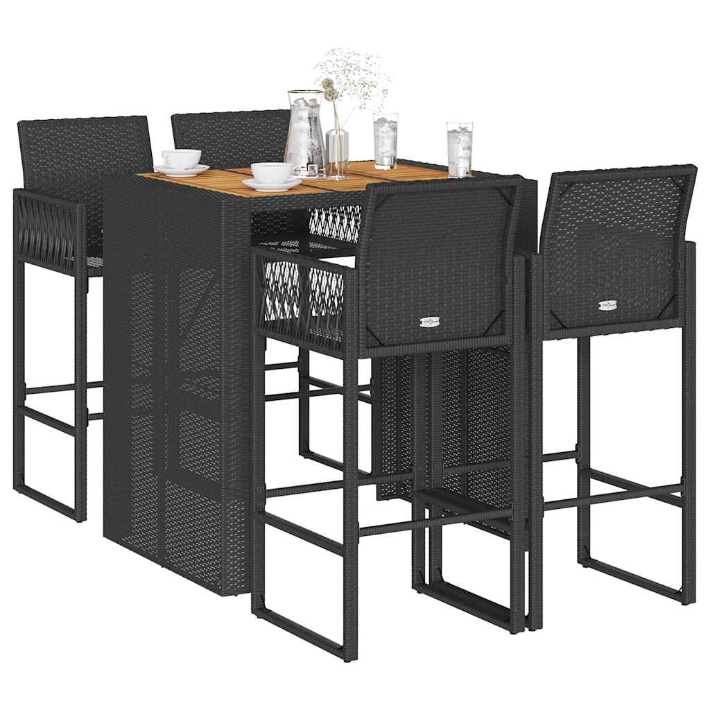 5 Piece Garden Bar Set without Cushions Black 4