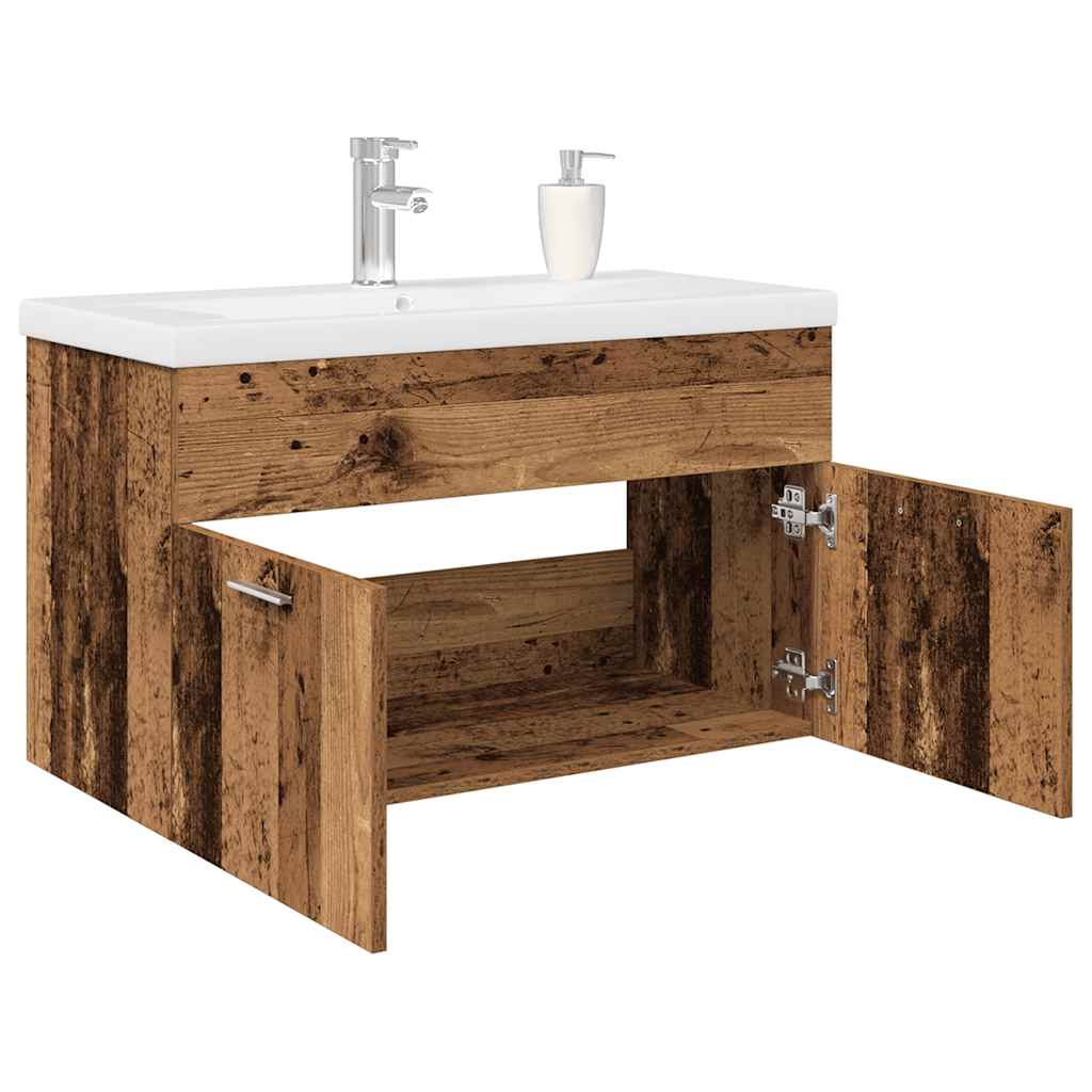 Sink Cabinet with Built-in Basin Engineered Wood 80 x 38.5 x 46 cm Old wood with faucet