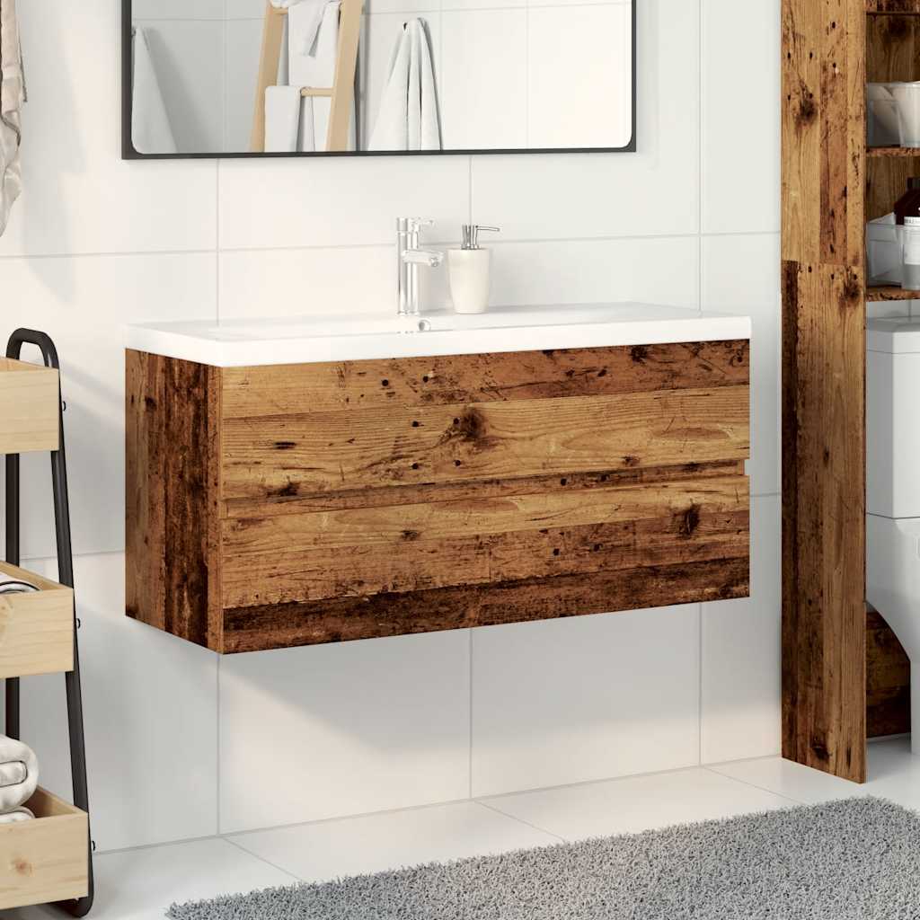 vidaXL Sink Cabinet with Built-in Basin Old Wood 3