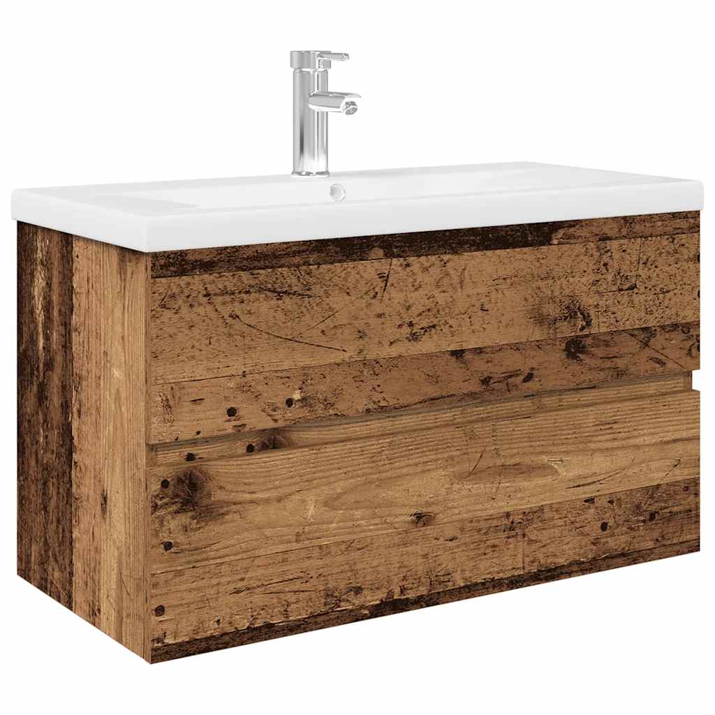 vidaXL Sink Cabinet with Built-in Basin and Faucet Old Wood 2