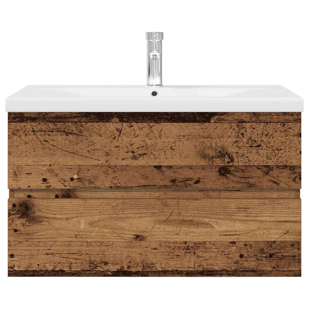 vidaXL Sink Cabinet with Built-in Basin and Faucet Old Wood 5