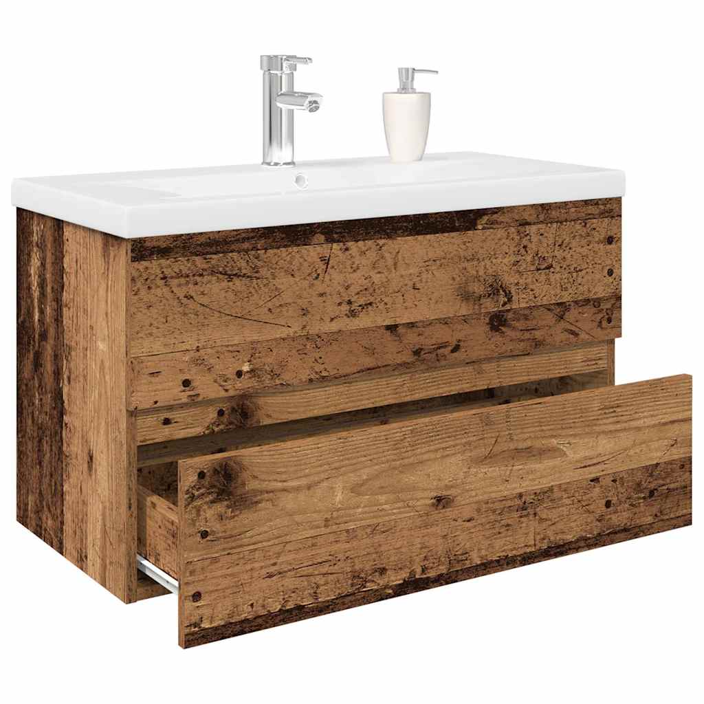 vidaXL Sink Cabinet with Built-in Basin and Faucet Old Wood 1