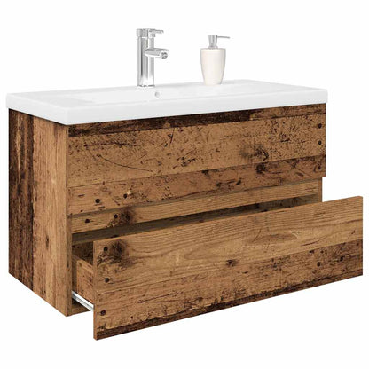 vidaXL Sink Cabinet with Built-in Basin and Faucet Old Wood 1