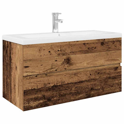 vidaXL Sink Cabinet with Built-in Basin and Faucet Old Wood 2