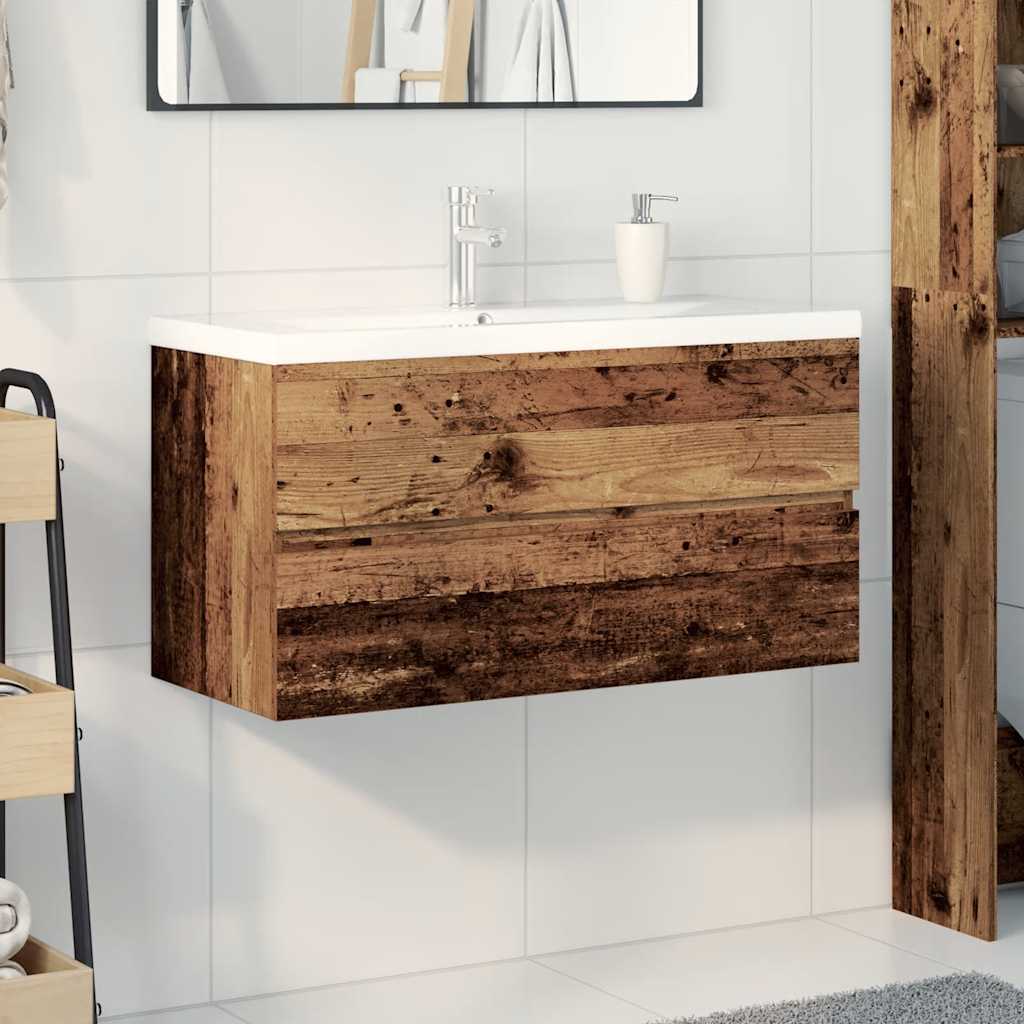 vidaXL Sink Cabinet with Built-in Basin and Faucet Old Wood 3
