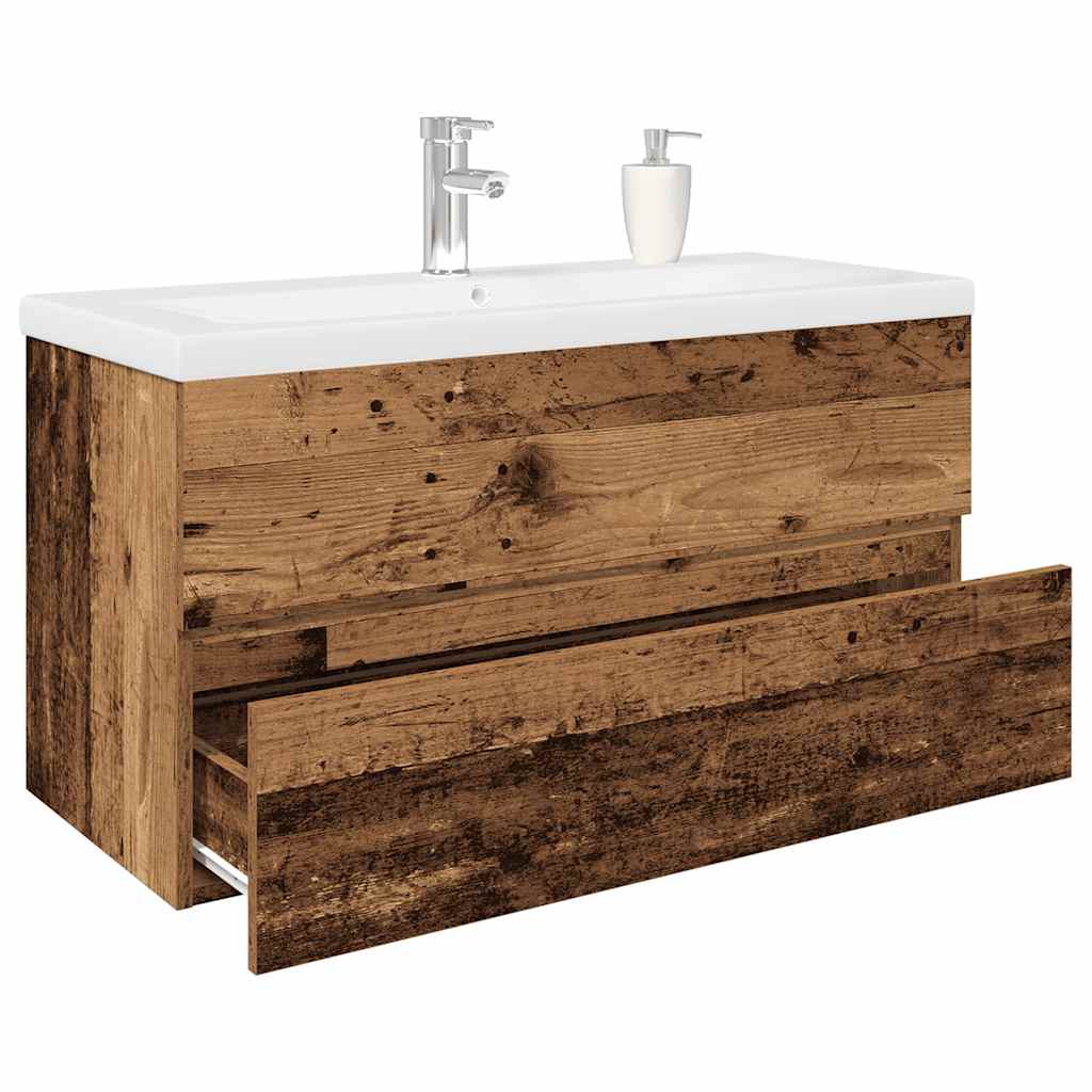 vidaXL Sink Cabinet with Built-in Basin and Faucet Old Wood 1