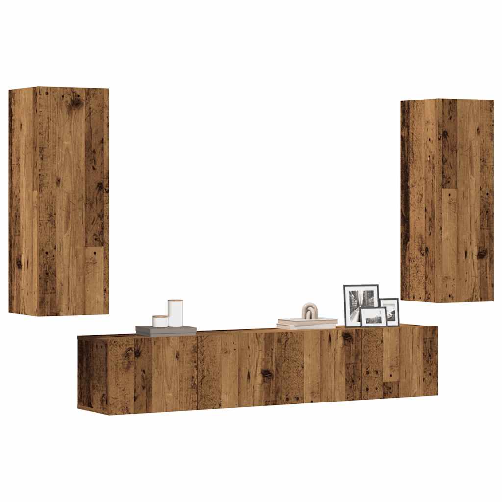 4 Piece TV Cabinet Set Engineered Wood Width 160 cm Old wood
