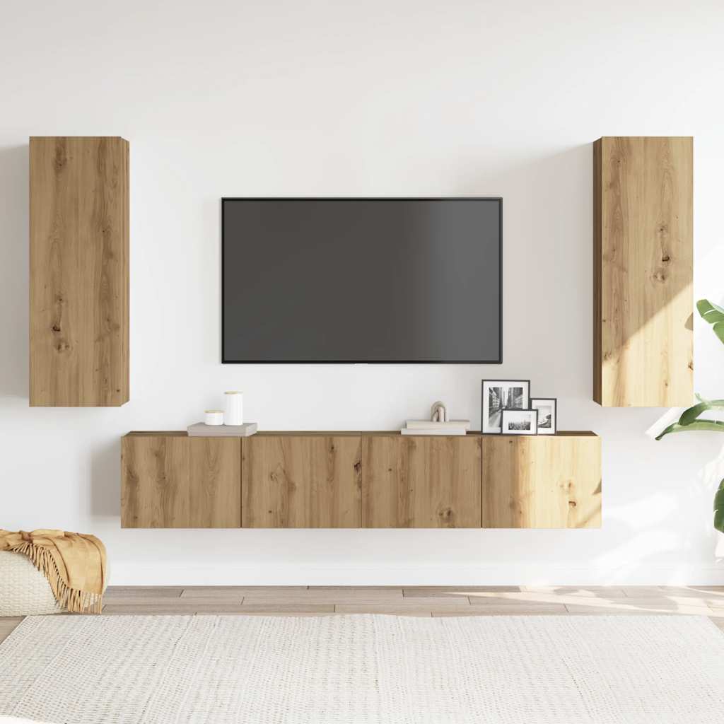 4 Piece TV Cabinet Set Engineered Wood Width 160 cm Artisan oak