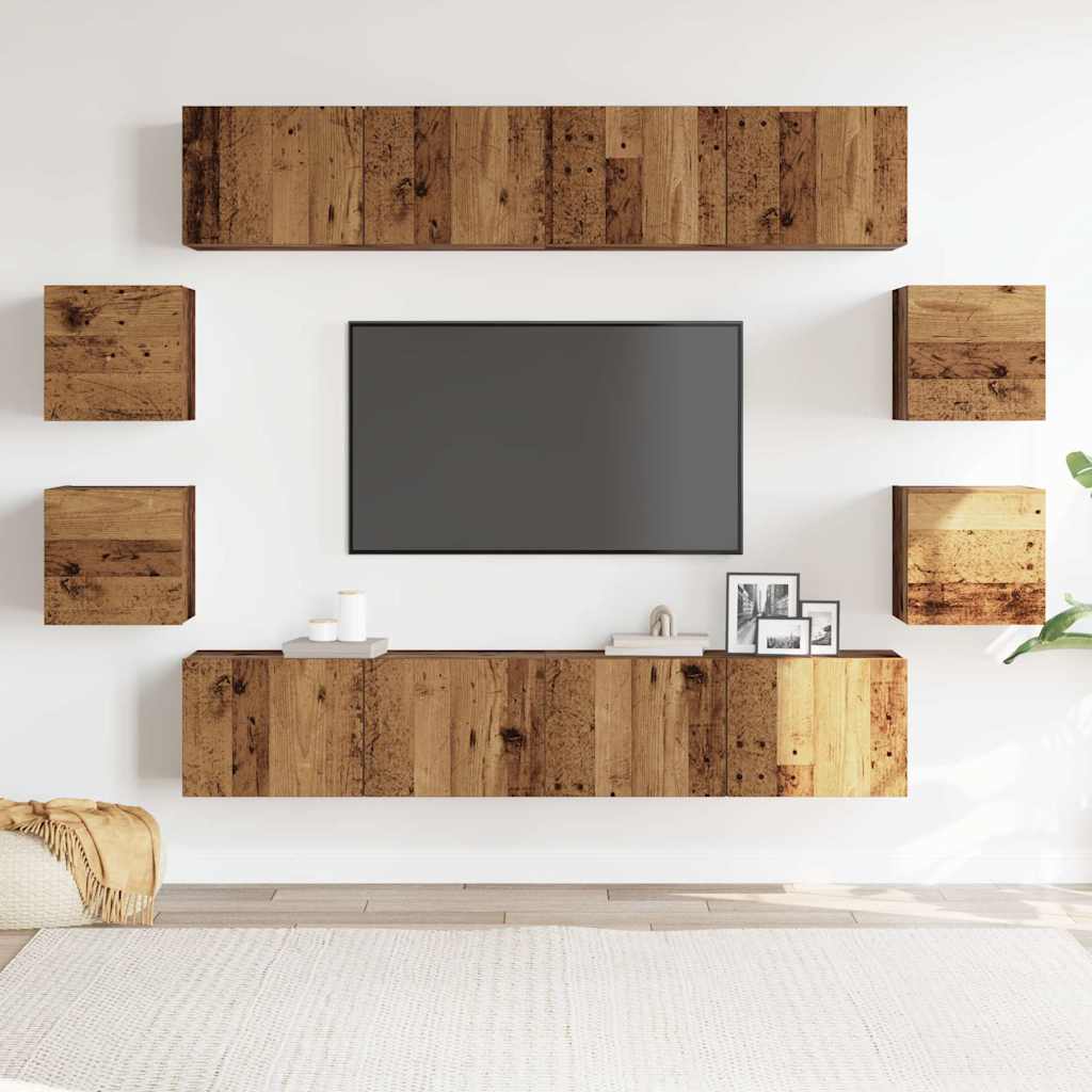 8 Piece TV Cabinet Set Engineered Wood Width 160 cm Old wood