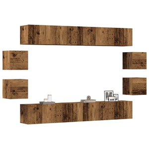 8 Piece TV Cabinet Set Engineered Wood Width 200 cm Old wood