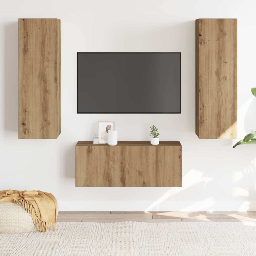 3 Piece TV Cabinet Set Engineered Wood Width 80 cm Artisan oak