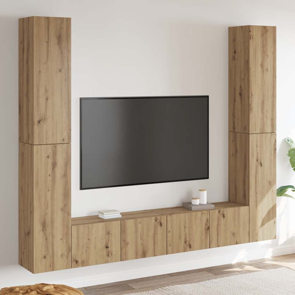 vidaXL 6 Piece Wall-mounted TV Cabinet Set Artisan Oak Engineered Wood 1