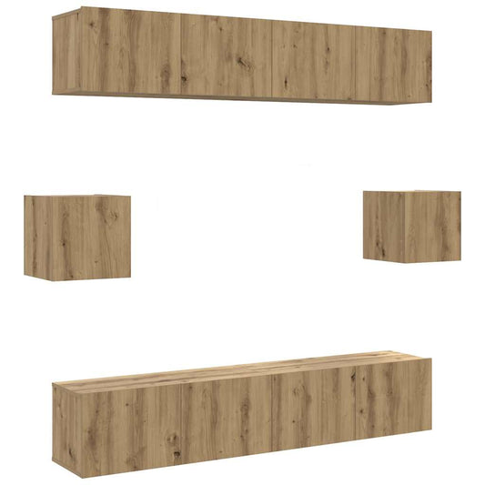 6 Piece TV Cabinet Set Engineered Wood Width 80 cm Artisan oak