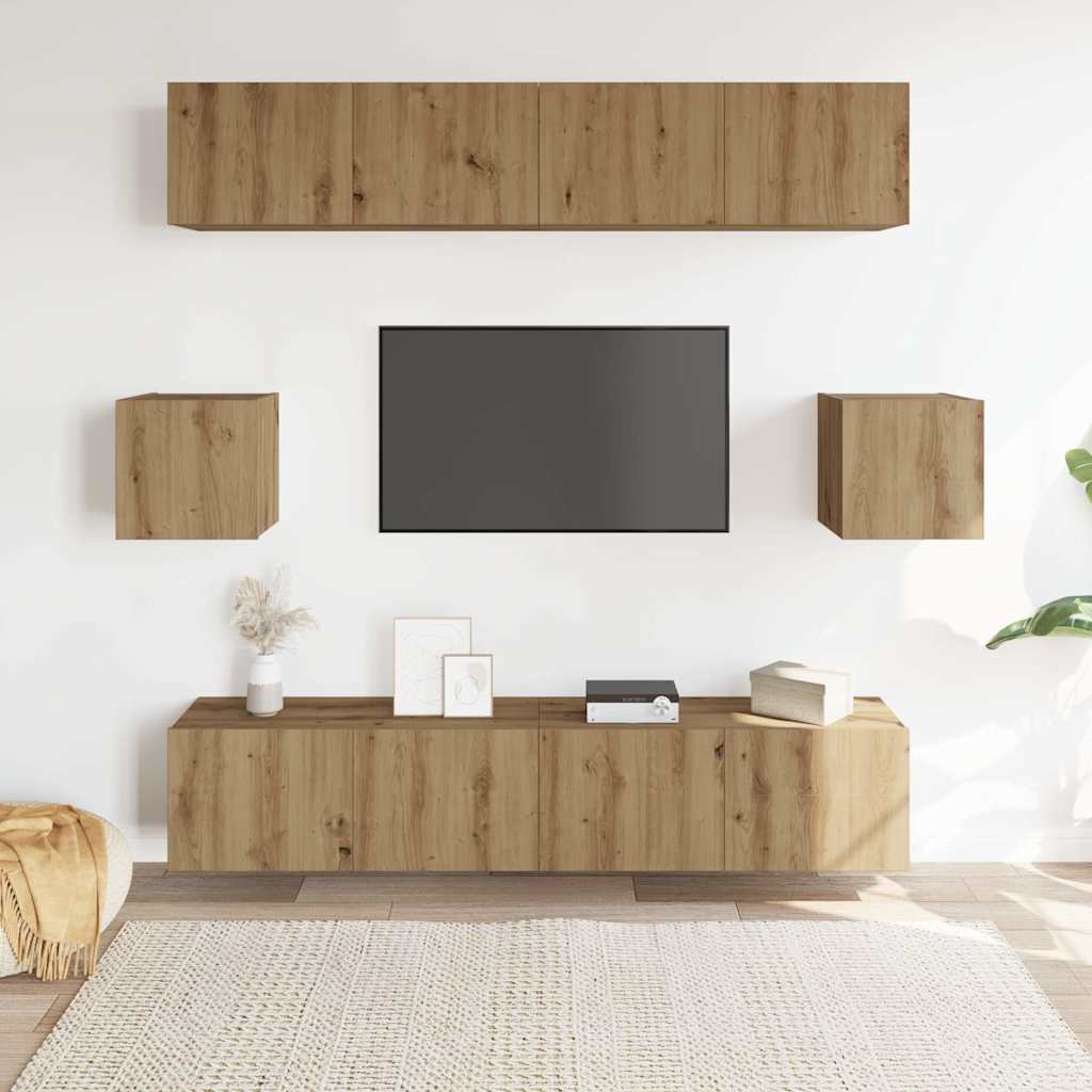 vidaXL 6 Piece TV Cabinet Set Wall-mounted Artisan Oak Engineered Wood 3