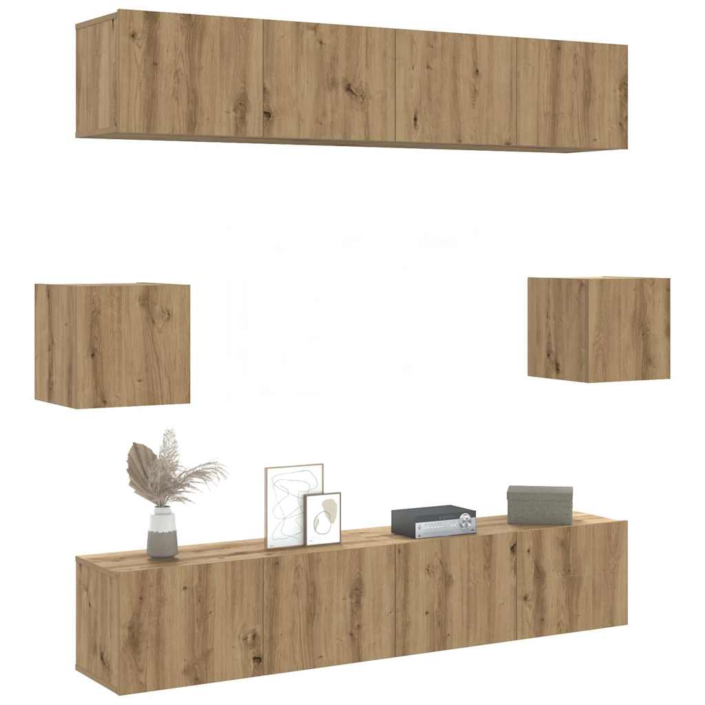vidaXL 6 Piece TV Cabinet Set Wall-mounted Artisan Oak Engineered Wood 1