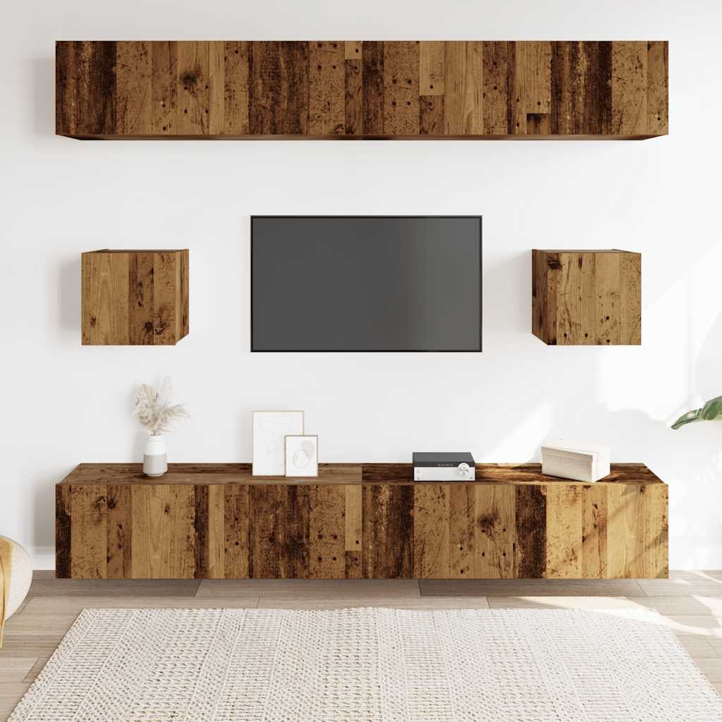 6 Piece TV Cabinet Set Engineered Wood Width 100 cm Old wood