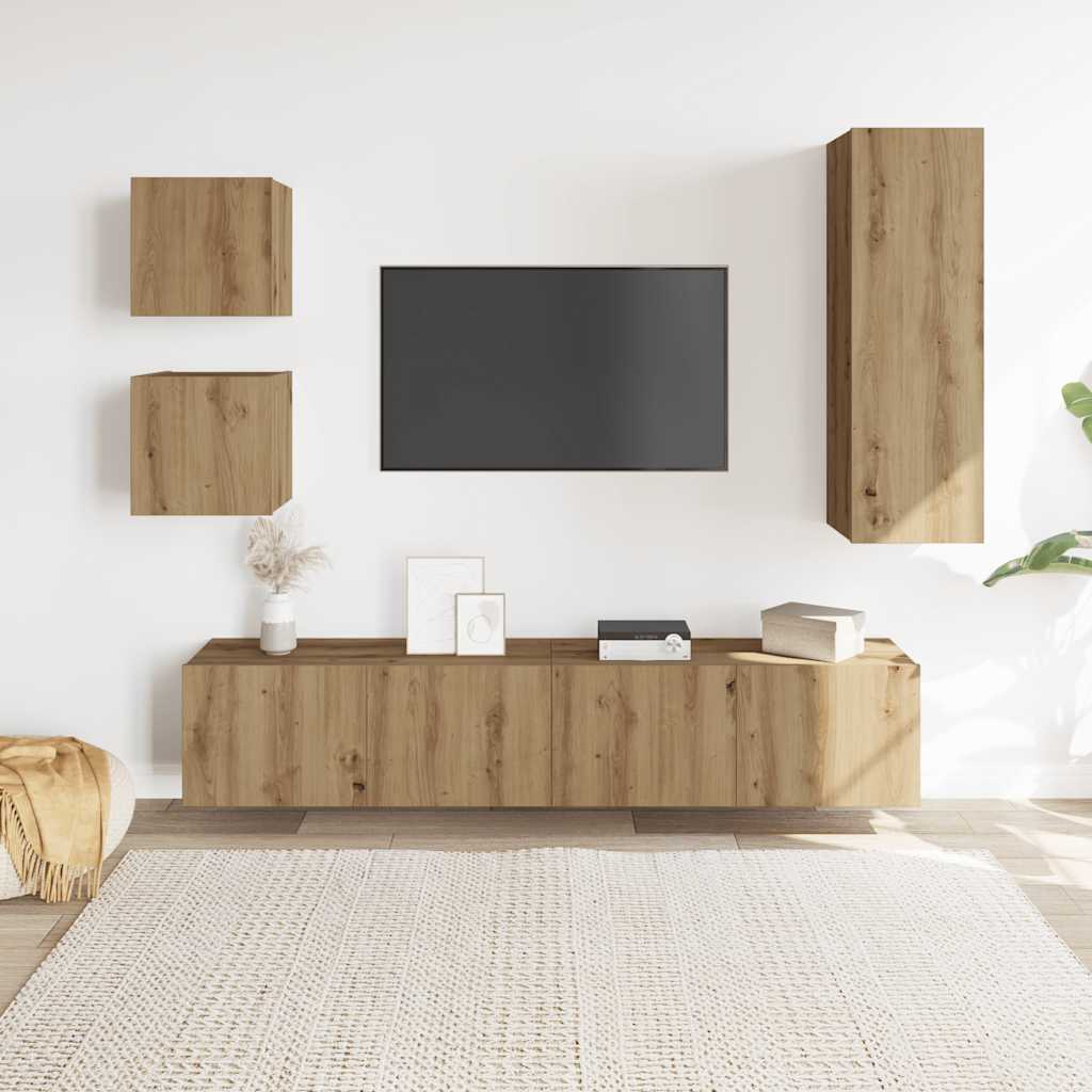 vidaXL 5 Piece TV Cabinet Set Wall-mounted Artisan Oak Engineered Wood 3