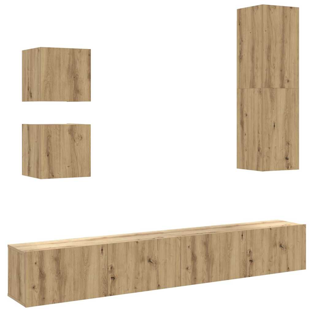 vidaXL 5 Piece TV Cabinet Set Wall-mounted Artisan Oak Engineered Wood 2